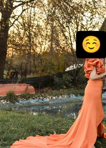 Turuncu Drapeli Straplez Uzun Abiye - Görsel 2