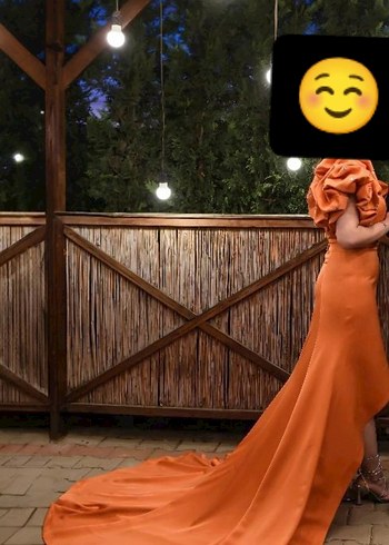 Turuncu Drapeli Straplez Uzun Abiye - Görsel 3