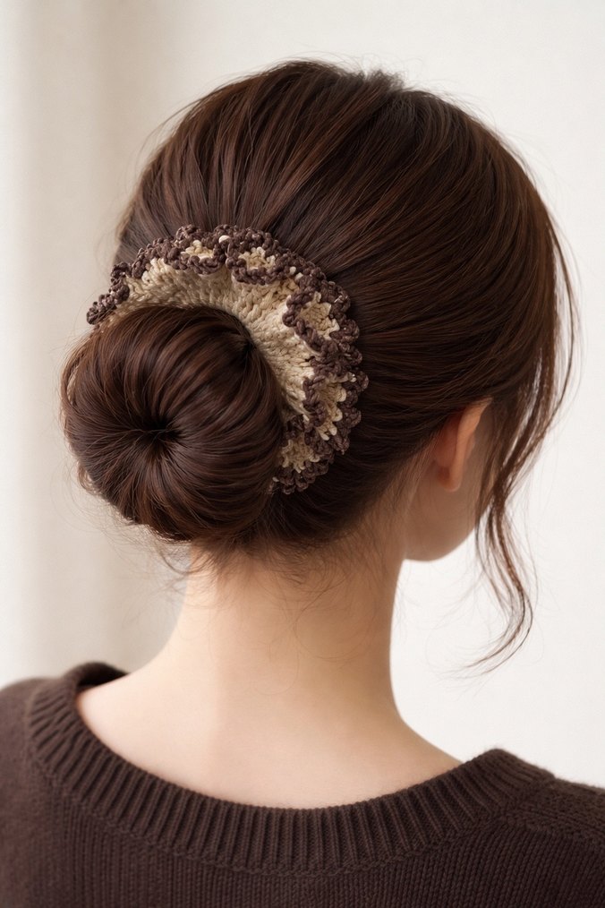 Fırfırlı Bej Örgü Saç Tokası - Görsel 2