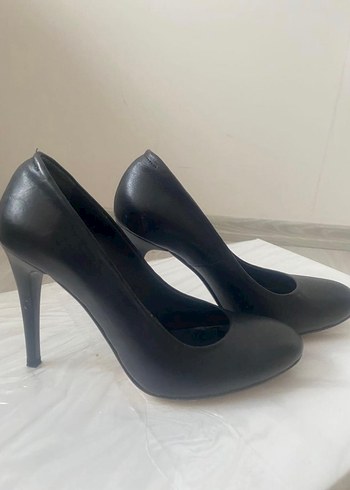 Siyah Blok Topuklu yuvarlak burunlu Kadın Stiletto - Görsel 4