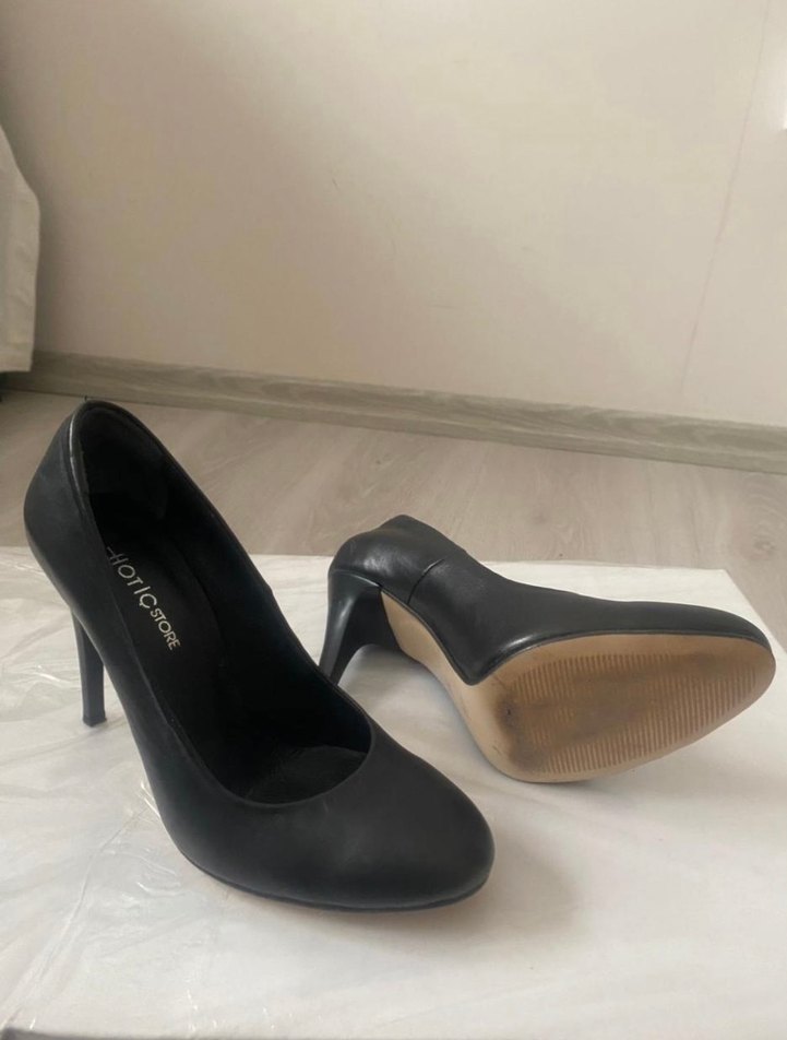 Siyah Blok Topuklu yuvarlak burunlu Kadın Stiletto - Görsel 3