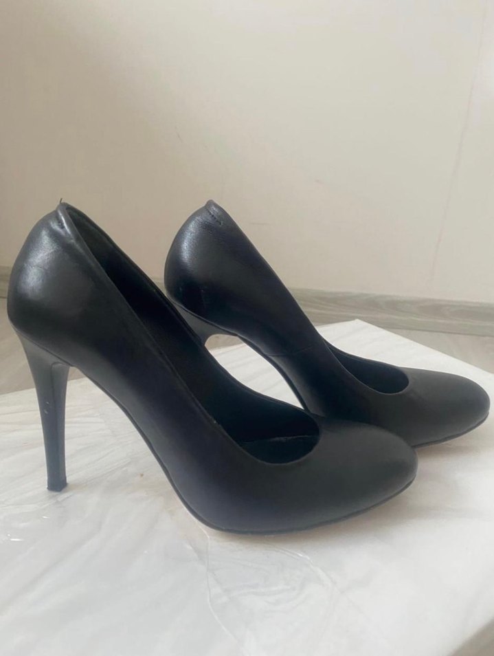 Siyah Blok Topuklu yuvarlak burunlu Kadın Stiletto - Görsel 4