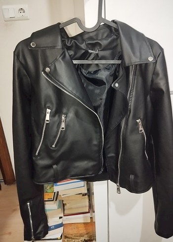 Kadın Siyah Deri Biker Ceket - Görsel 4