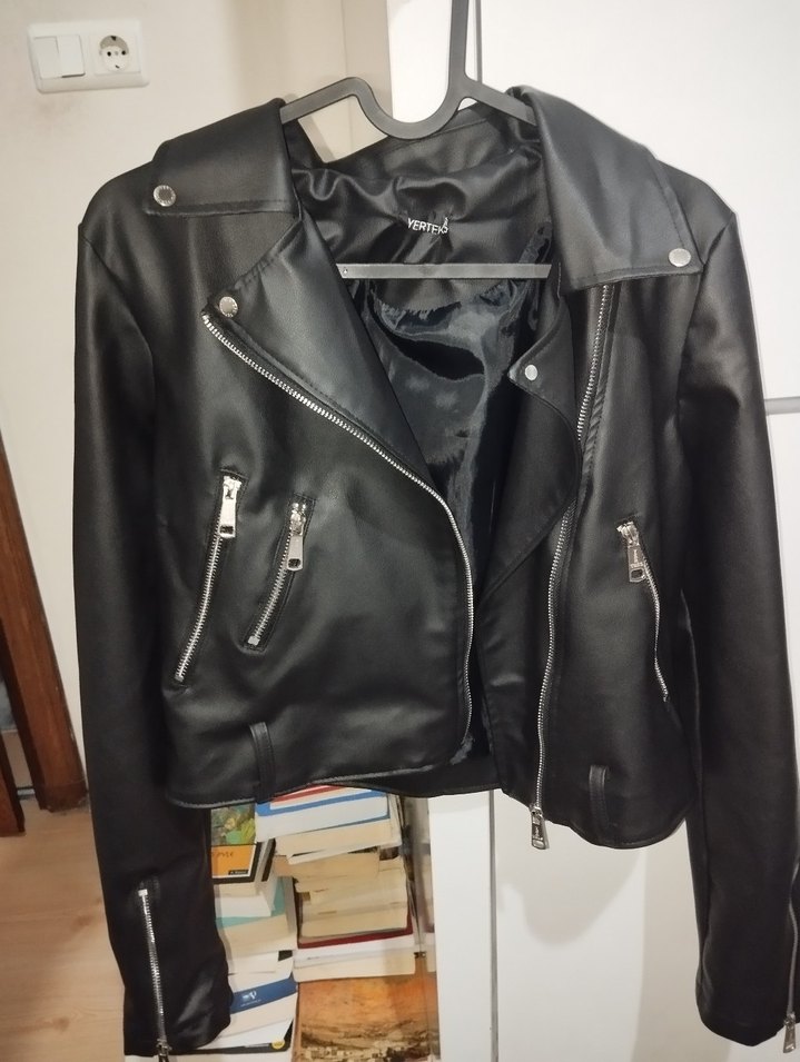 Kadın Siyah Deri Biker Ceket - Görsel 4