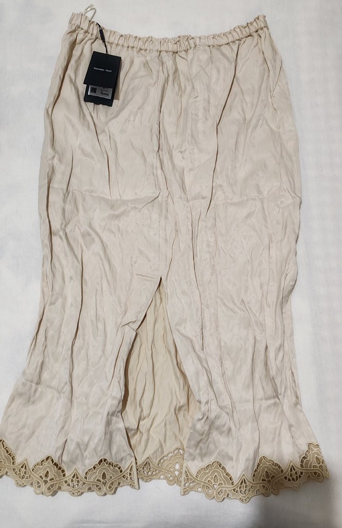 Dantel Detaylı Bej Uzun Keten Etek - Görsel 2