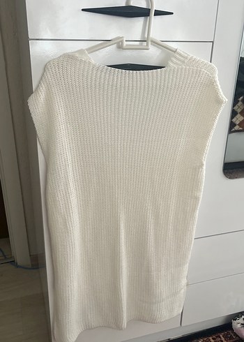 V Yaka Gri Örgü Kadın Süveter - Görsel 2