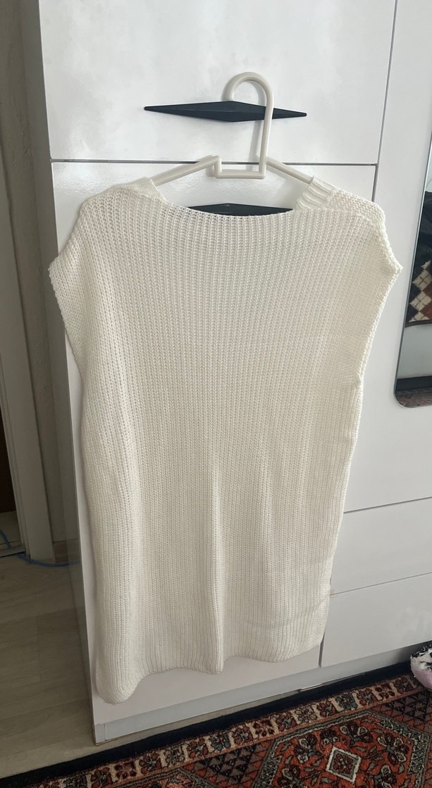 V Yaka Gri Örgü Kadın Süveter - Görsel 2