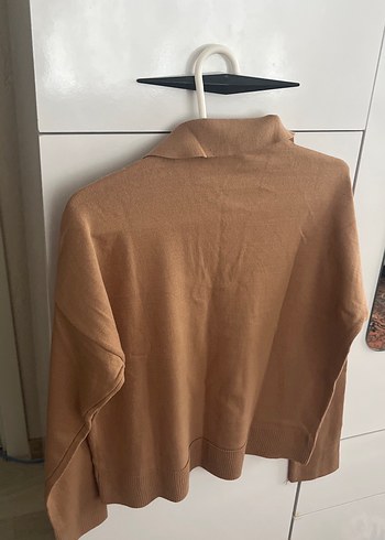 Bej V Yaka Uzun Kollu Örgü Kadın Kazak - Görsel 2