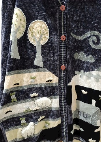 Bohem Nakışlı Gri Triko Hamile Hırka - Görsel 2