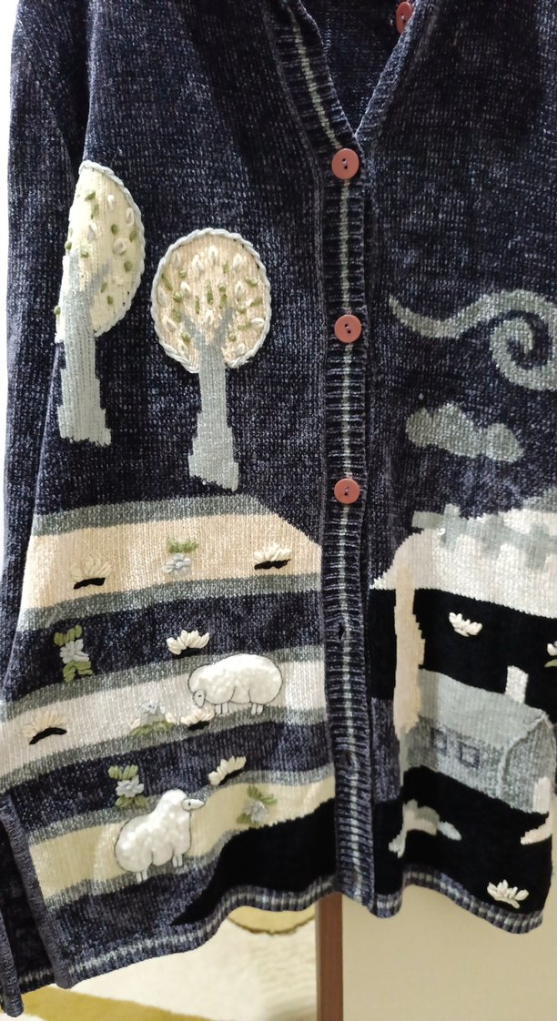 Bohem Nakışlı Gri Triko Hamile Hırka - Görsel 2