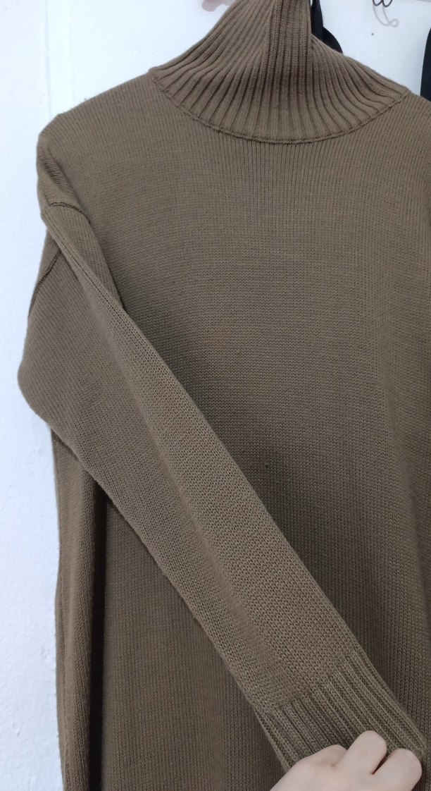 Kadın Kahverengi Uzun Triko Boğazlı Kazak - Görsel 2