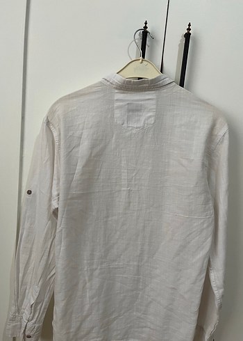 Erkek Beyaz Keten Düğmeli Gömlek - Görsel 2