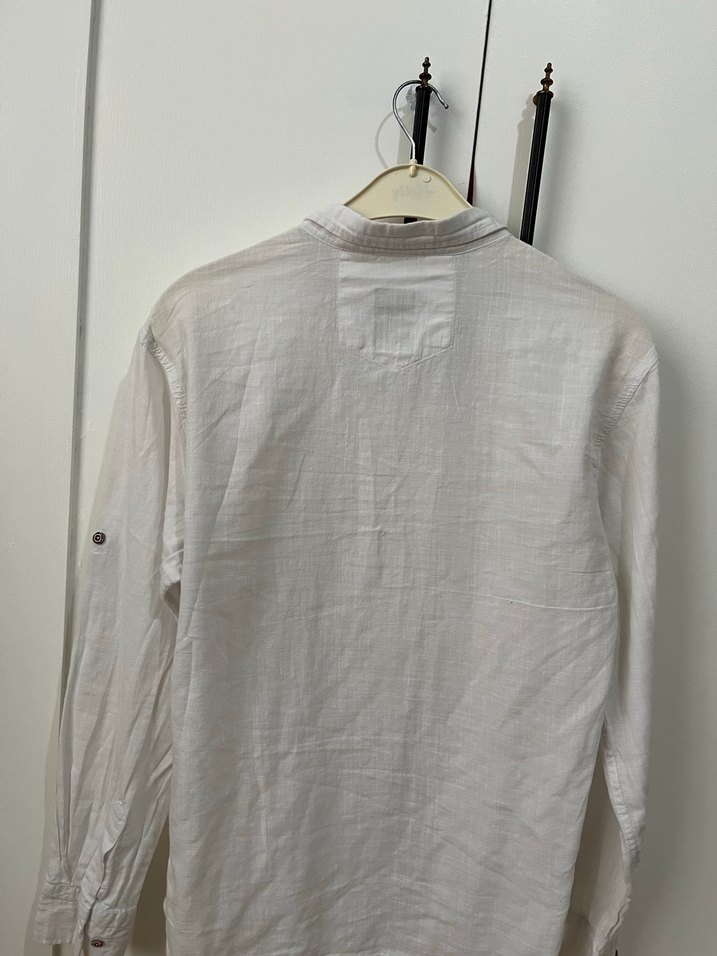 Erkek Beyaz Keten Düğmeli Gömlek - Görsel 2