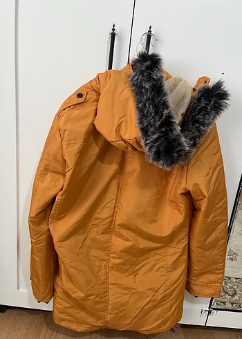 Sarı Parlak Midi Kadın Mont Fermuarlı - Görsel 2