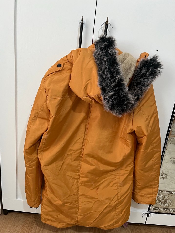 Sarı Parlak Midi Kadın Mont Fermuarlı - Görsel 2