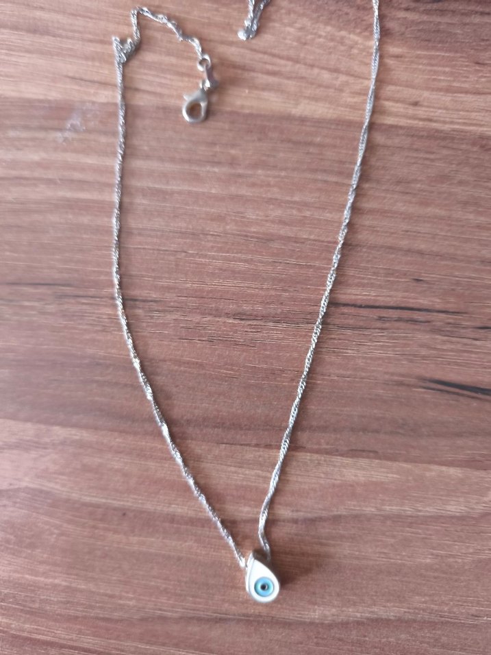 Çelik su damlası nazar boncuğu şeklinde kolye - Görsel 2