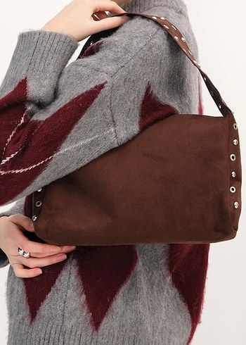 Kahverengi Süet Kadın Çanta Tokalı - Görsel 4