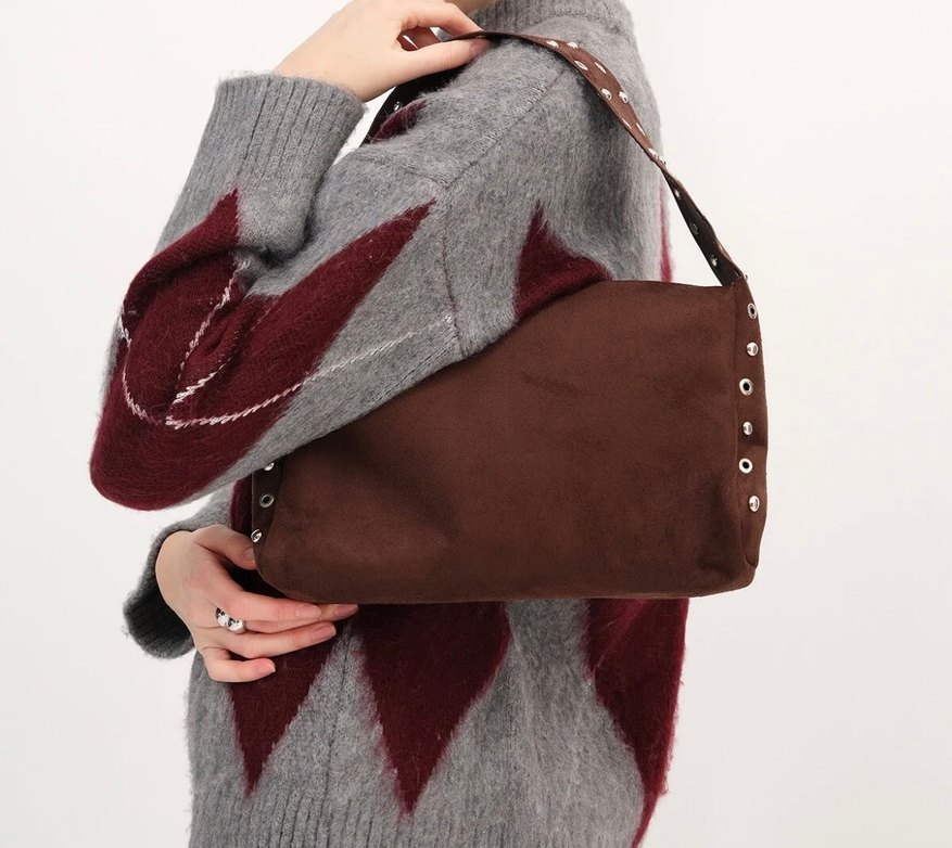 Kahverengi Süet Kadın Çanta Tokalı - Görsel 4