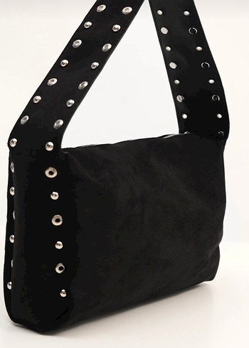 Siyah Nakışlı Süet Kemerli Gotik Kadın Çanta - Görsel 2