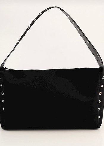 Siyah Nakışlı Süet Kemerli Gotik Kadın Çanta - Görsel 3