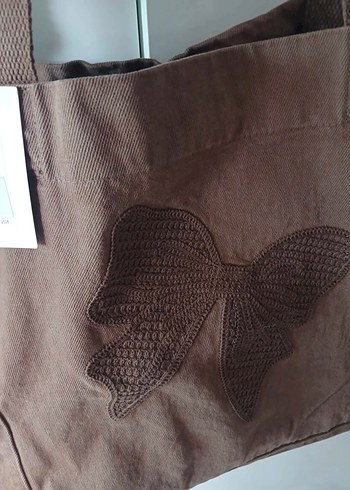 Kahverengi Kurdele Detaylı Tote Çanta - Görsel 2