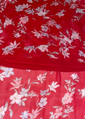 Kırmızı Çiçek Desenli Uzun tül Etek - Görsel 3