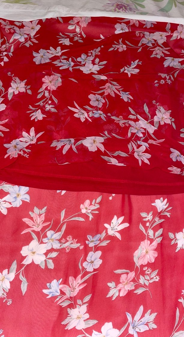 Kırmızı Çiçek Desenli Uzun tül Etek - Görsel 3