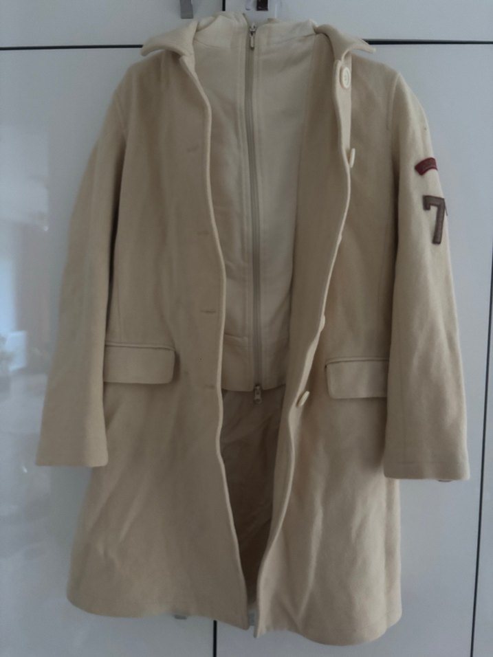 Bej Midi Kadın Kaban Düğmeli ve Kapüşonlu - Görsel 2