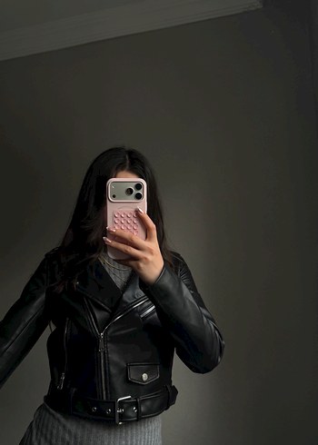 Stradi Kadın Siyah Biker Deri Ceket - Görsel 9