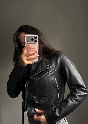 Stradi Kadın Siyah Biker Deri Ceket - Görsel 7