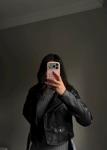 Stradi Kadın Siyah Biker Deri Ceket - Görsel 6