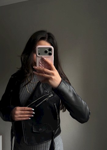 Stradi Kadın Siyah Biker Deri Ceket - Görsel 2