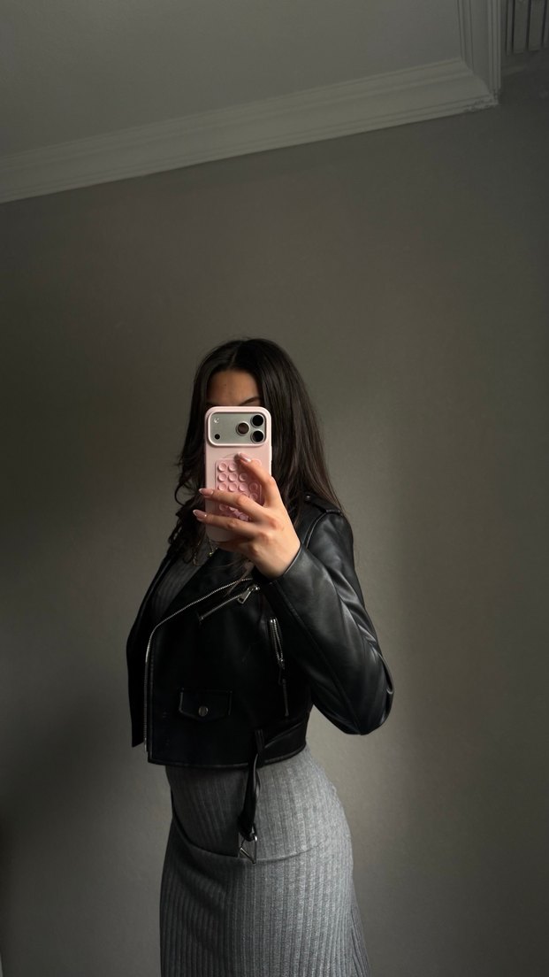 Stradi Kadın Siyah Biker Deri Ceket - Görsel 5