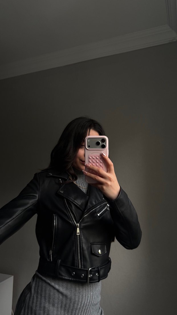 Stradi Kadın Siyah Biker Deri Ceket - Görsel 4