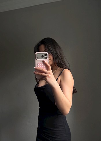 Siyah Straplez Saten Mini Elbise - Görsel 4