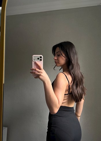 Siyah Straplez Saten Mini Elbise - Görsel 5