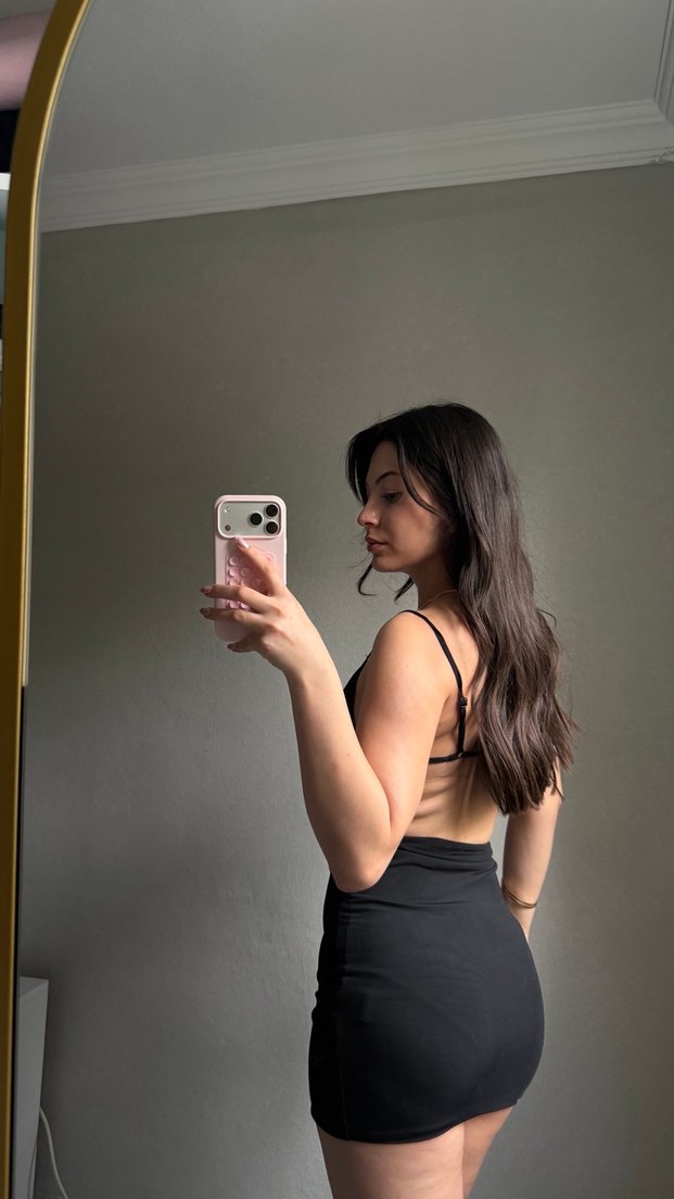 Siyah Straplez Saten Mini Elbise - Görsel 5