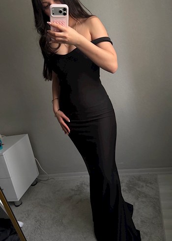 Siyah Straplez uzun  Elbise - Görsel 7