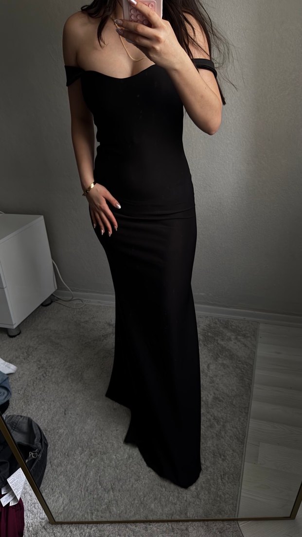 Siyah Straplez uzun  Elbise - Görsel 5