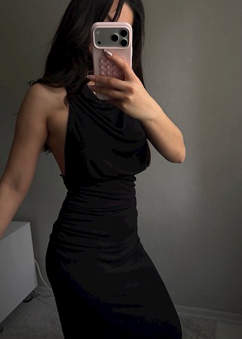 ZARA Siyah Uzun Drapeli Kadın Elbise - Görsel 4