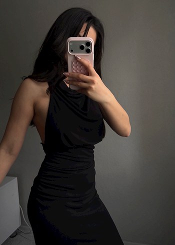 ZARA Siyah Uzun Drapeli Kadın Elbise - Görsel 5