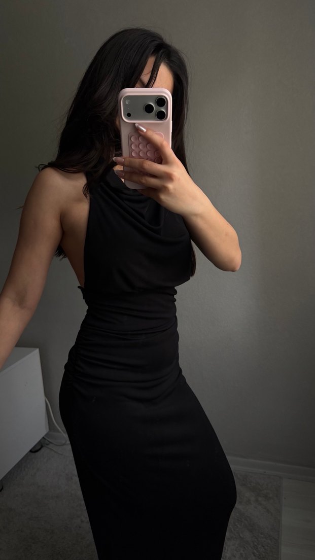 ZARA Siyah Uzun Drapeli Kadın Elbise - Görsel 4