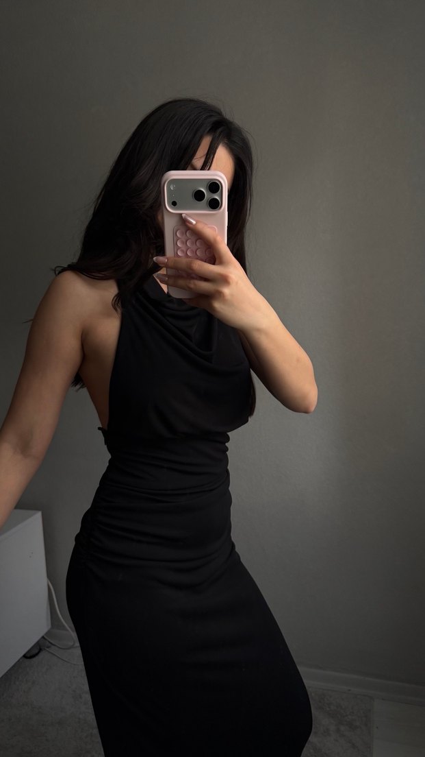 ZARA Siyah Uzun Drapeli Kadın Elbise - Görsel 5