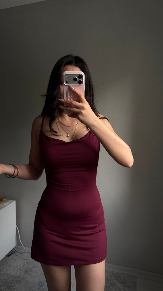 Bershka Bordo Mini Elbise - Görsel 3