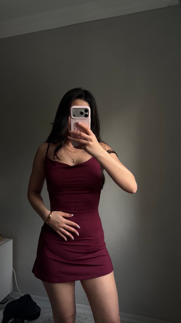 Bershka Bordo Mini Elbise - Görsel 2