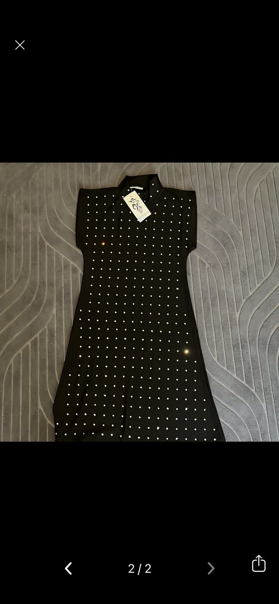 Kadın Siyah Puantiyeli Triko Elbise - Görsel 2