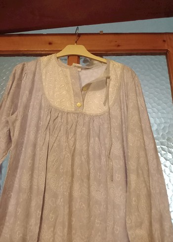 Bej Çiçekli Uzun Kollu Vintage Pijama 2elbise 1pijama takımı - Görsel 8
