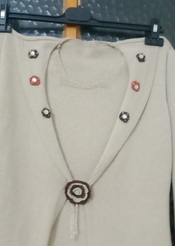 Düğmeli Kısa Beyaz Kadın Triko Ceket - Görsel 4