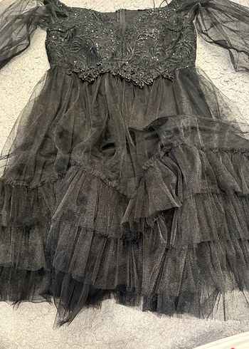 Siyah V Yaka Gotik Midi Elbise - Görsel 4