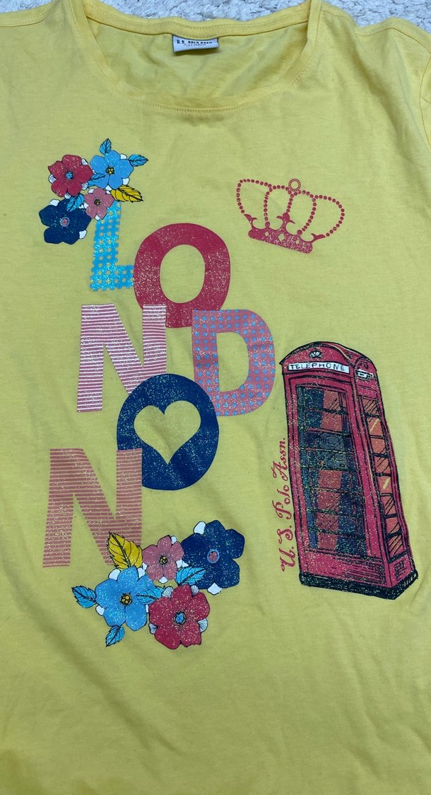 Sarı Kız Çocuk Baskılı Pamuk Tişört - Görsel 4